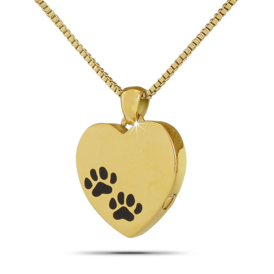 Paw Print Heart Gold Steel Pendant